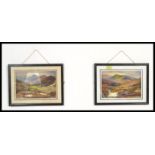 A pair of framed watercolour paintings of moorland