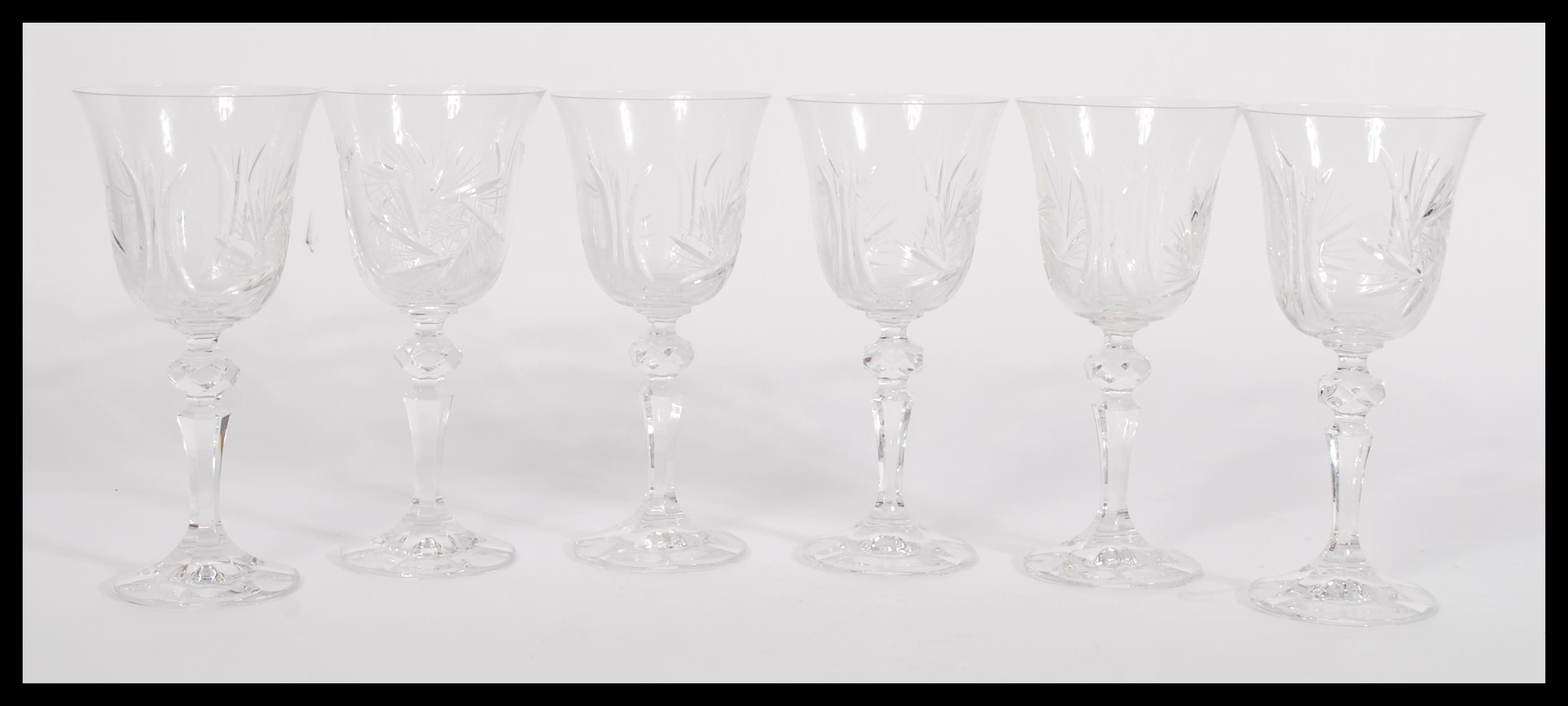 A boxed set of Bohemia Crystal cut glass wine glas