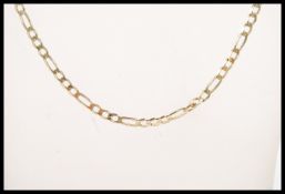 A 9ct gold figaro necklace chain with a lobster cl