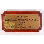 RARE FAIRMILE MARINE WWII MOTOR TORPEDO BOAT MAKER'S PLAQUE