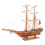 VINTAGE WOODEN MODEL TALL SHIP ' OURAGAN '