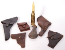 ASSORTED MILITARY LEATHER GUN HOLSTERS & MILITARIA