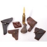 ASSORTED MILITARY LEATHER GUN HOLSTERS & MILITARIA