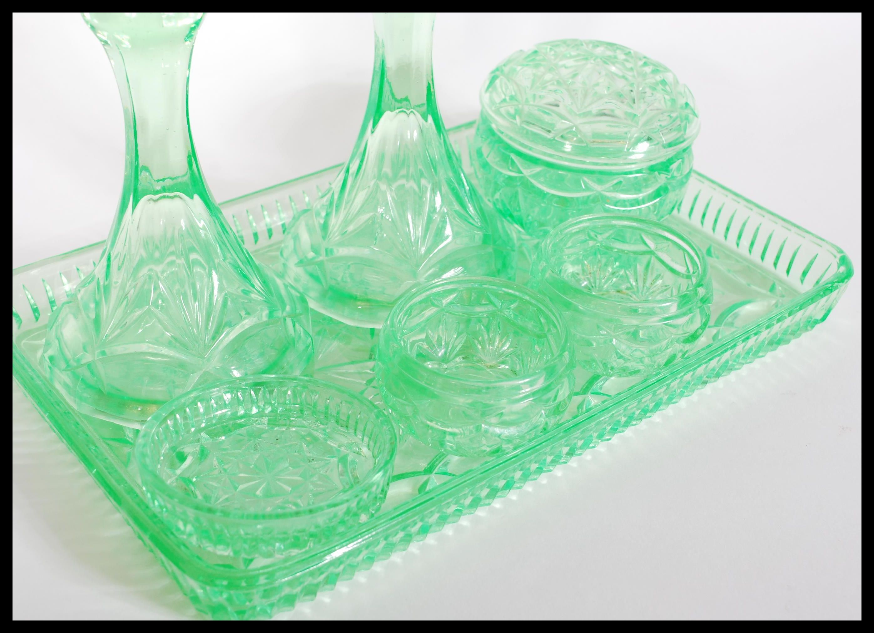 An early 20th Century Art Deco green uranium glass - Image 2 of 4