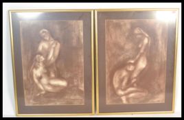 A pair of large prints of charcoal nude studies de
