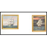 Two 20th Century acrylic on canvas paintings depicting sailing ships to include a painting of the