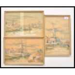 A set of 3 late 19th century watercolour on glass paintings / triptych by JA Hamilton. Each signed