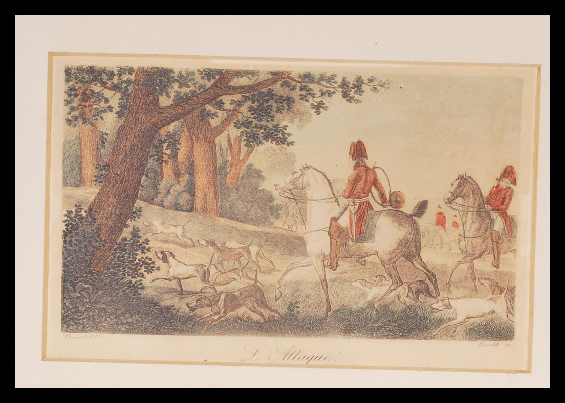 A 20th Century aged print on canvas depicting two native american figures on horse back having - Bild 5 aus 6