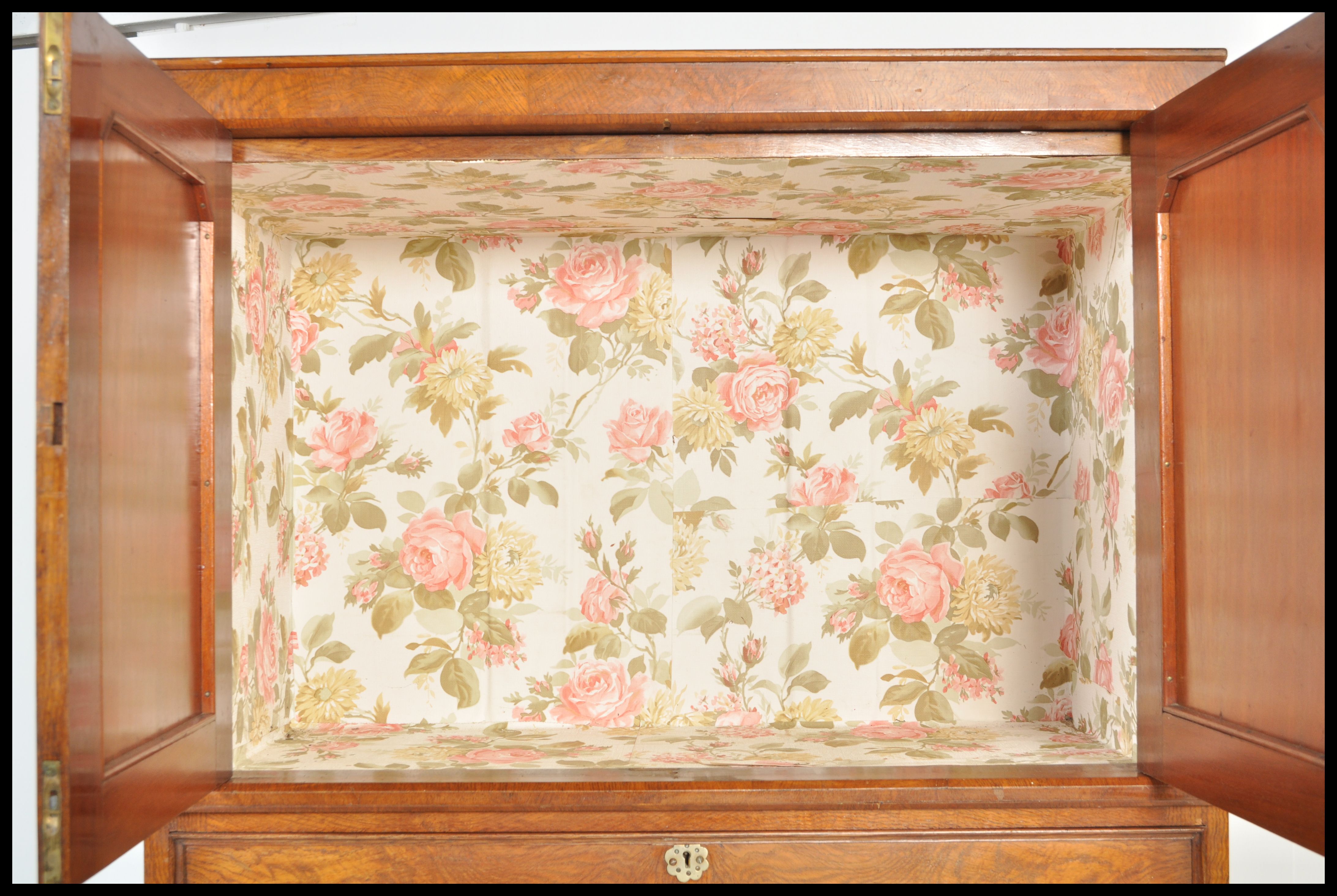 A late 19th Century Victorian walnut tall chest of five graduating drawers below twin cupboard to - Image 6 of 6