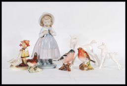 A collection of ceramic figurines to include two Beswick style Blanc De Chine white glazed china
