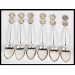 A set of six Chinese Hong Kong sterling silver teaspoons having twin character mark medallion