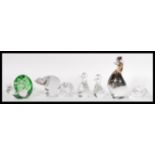 A collection pof studio glass paperweights modelled as animals and birds to include a large duck,