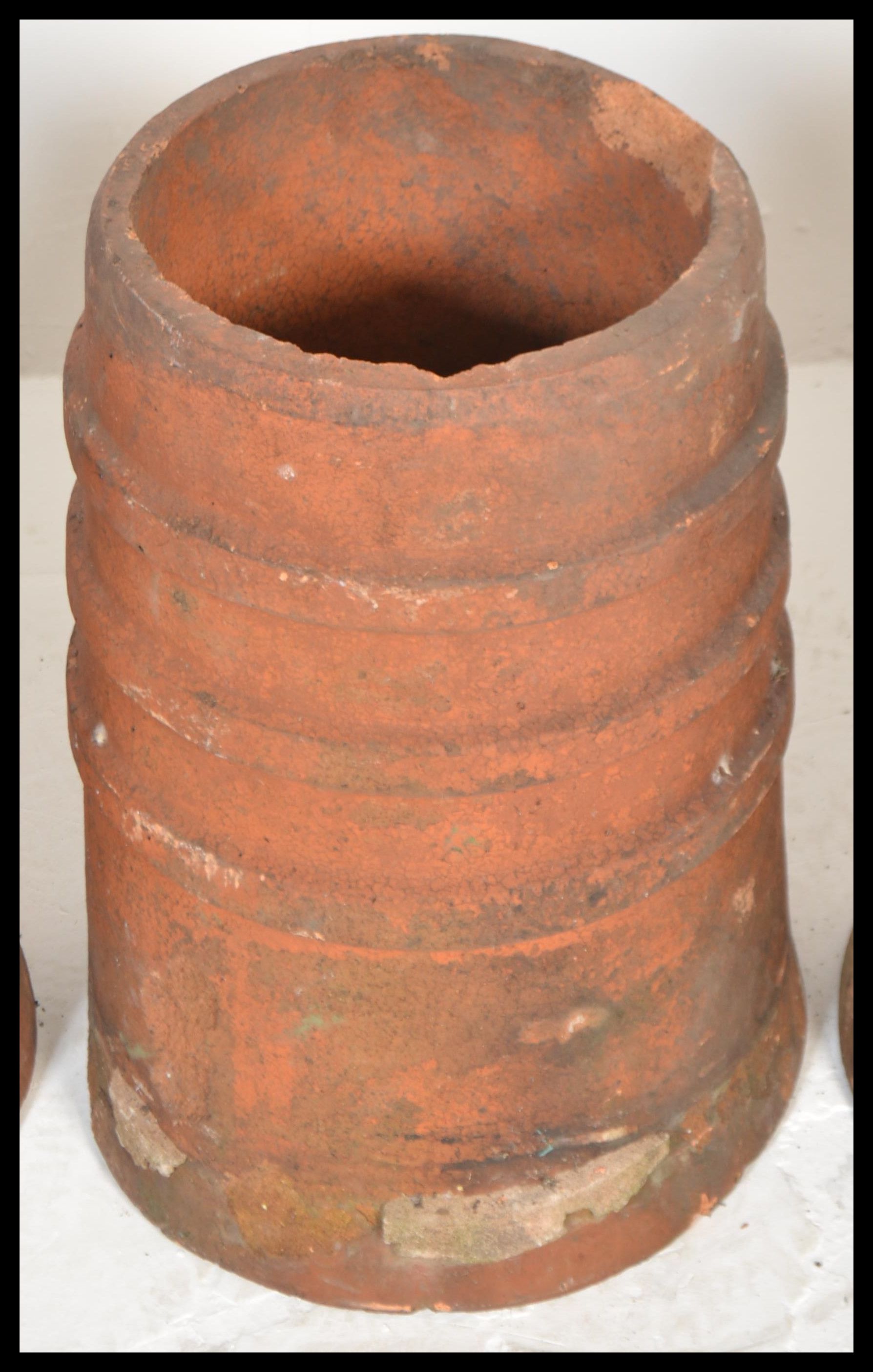 A group of three 20th Century reclaimed stoneware chimney pots of matching cylindrical form. - Image 4 of 5