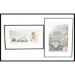 A pair of vintage Formula One F1 racing limited edition signed prints depicting David Coulthard