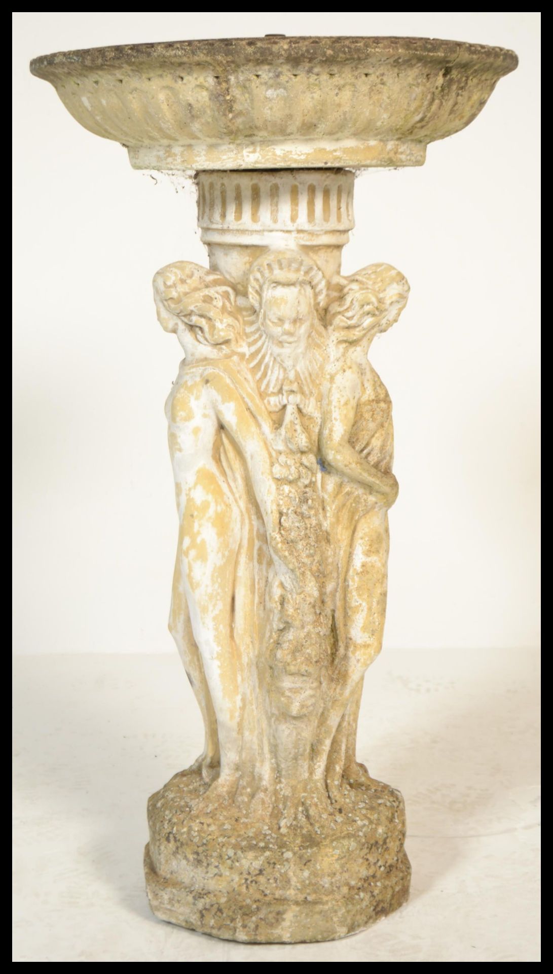 A 20th Century cast concrete composite weathered garden stoneware fountain in the form of the