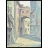 A mid 20th Century oil on canvas painting depicting a street scene in the manner of Winston