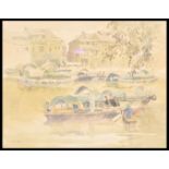 L. K. Tan - A 20th Century watercolour painting on paper depicting a water scene with floating barge