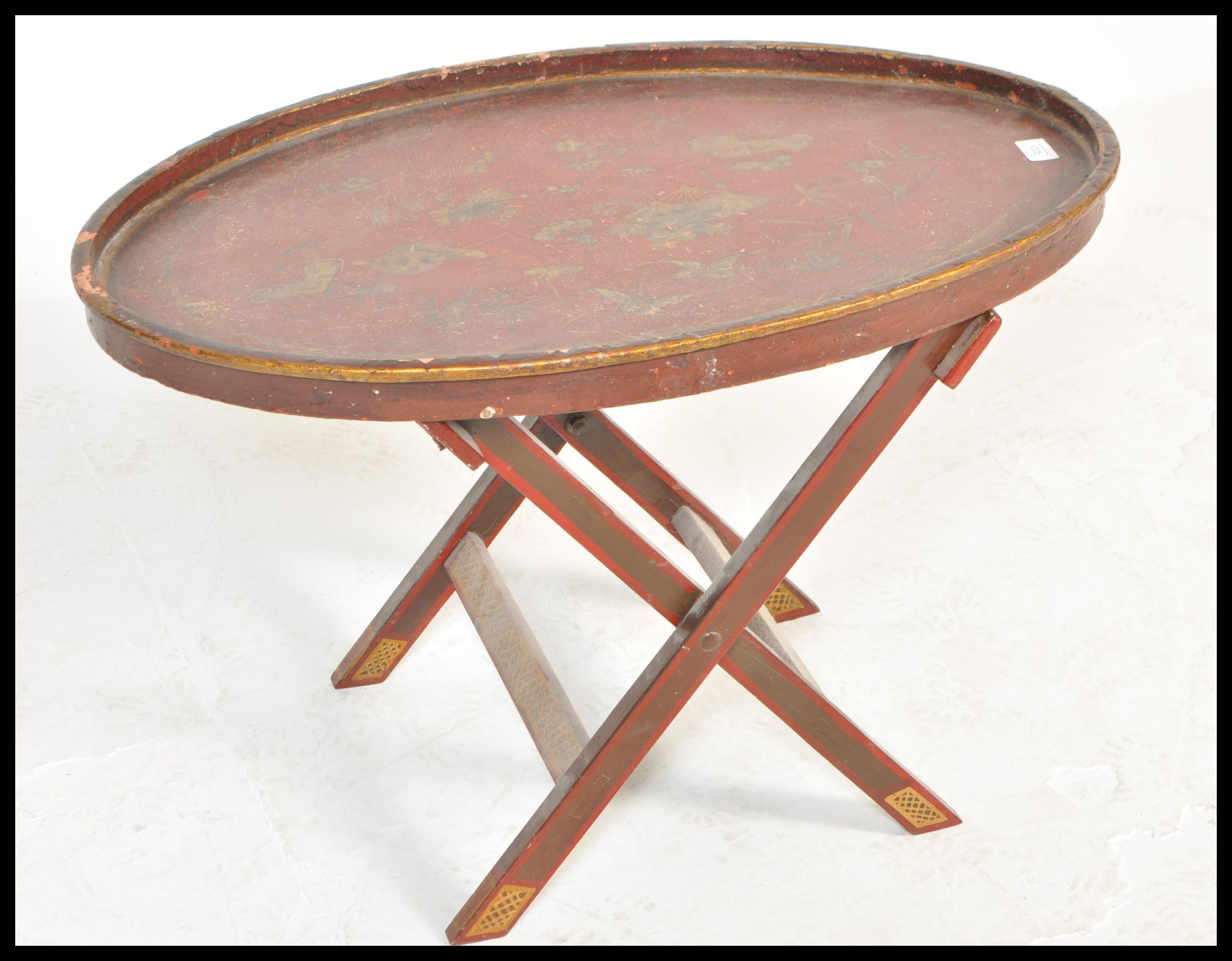 An early 20th Century Japanese lacquered butlers tray on a later stand, the gallery tray having hand - Image 2 of 5