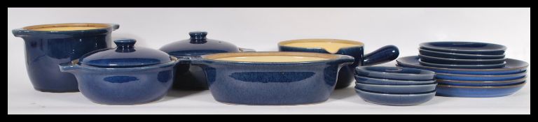 A vintage retro Denby Stone ware dinner service having a royal blue glaze consisting of dinner