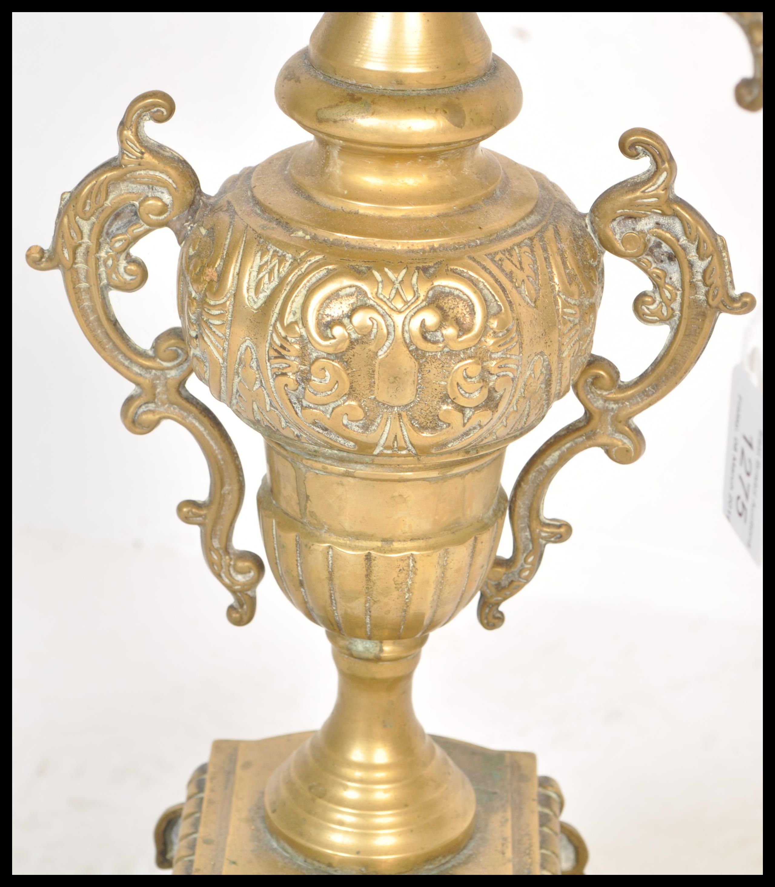 A 19th century, French large rococo revival brass gilt table five point candelabra centrepiece, - Image 3 of 6
