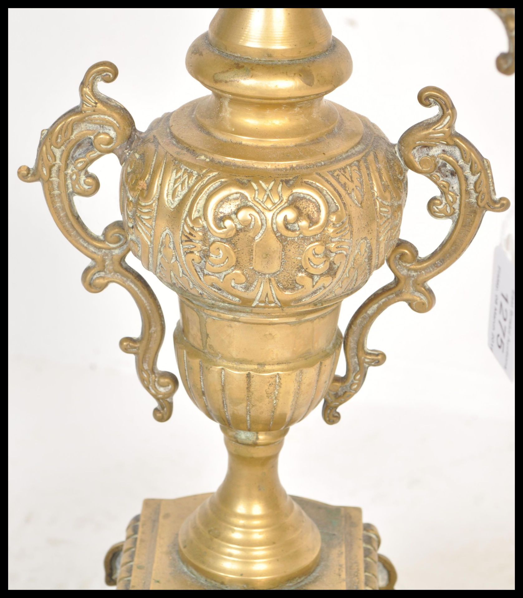 A 19th century, French large rococo revival brass gilt table five point candelabra centrepiece, - Bild 3 aus 6