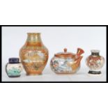 A group of early 20th Century Oriental Japanese satsuma ware ceramics to include vase, teapot,