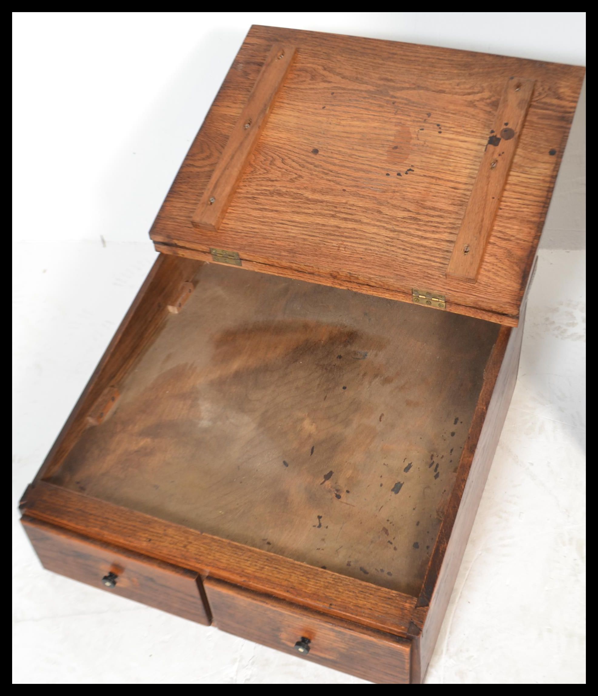 A group of early 20th Century industrial furniture to include a writing slope, pair of specimen - Image 3 of 5