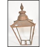 A 19th Century Victorian copper large street lamp post lantern having finial chimney top with a