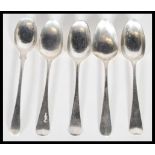 A group of five 18th century George lll silver hallmarked teaspoons. Three being Hanoverian in