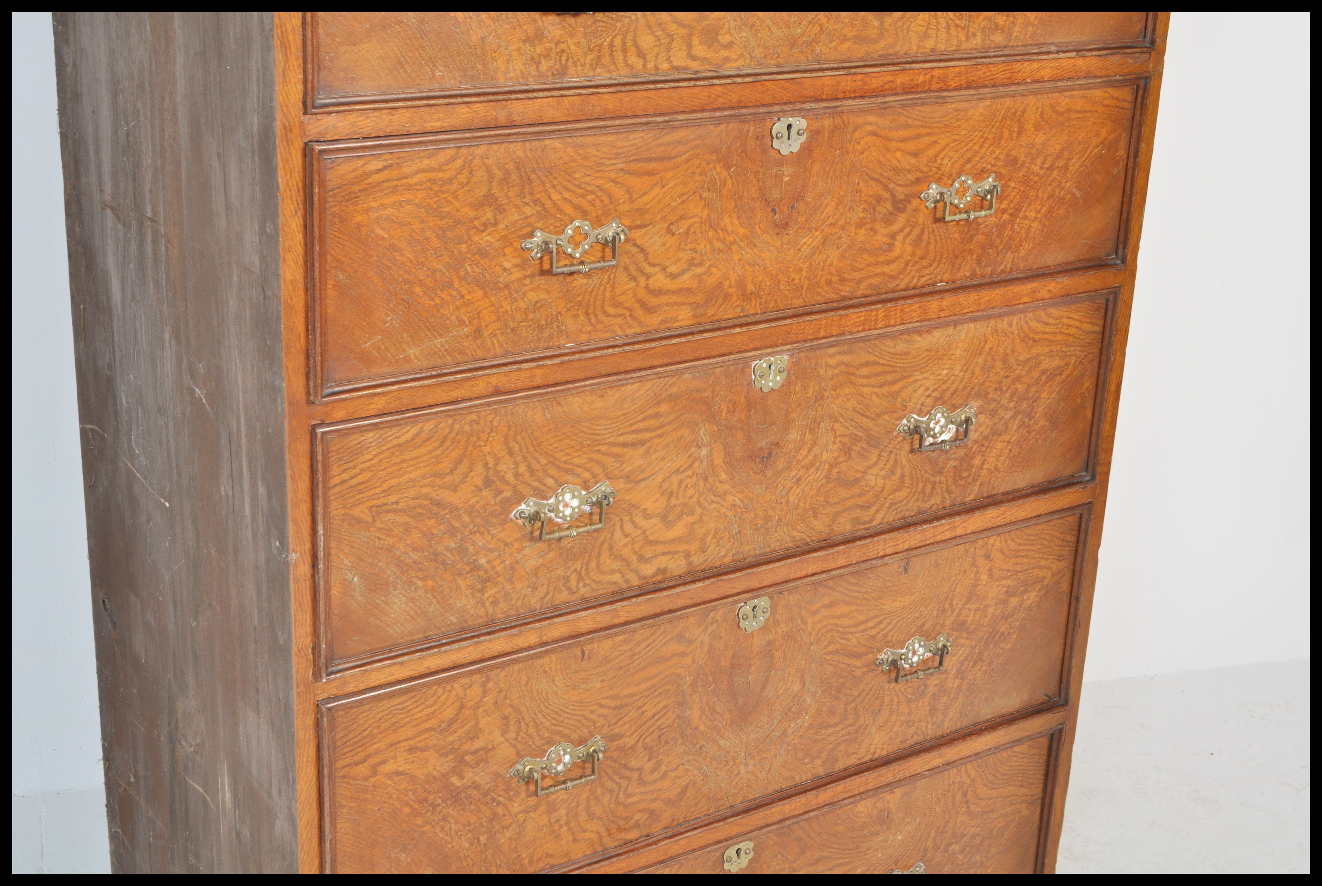 A late 19th Century Victorian walnut tall chest of five graduating drawers below twin cupboard to - Image 3 of 6