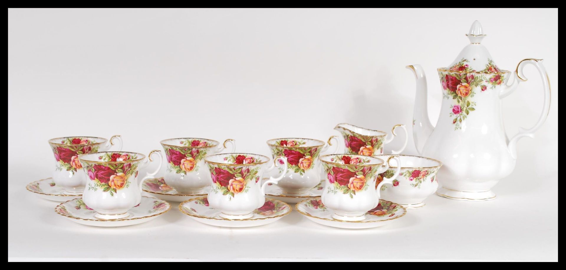 A vintage mid 20th Century bone China 1st issue Royal Albert " Old Country Roses " coffee set for