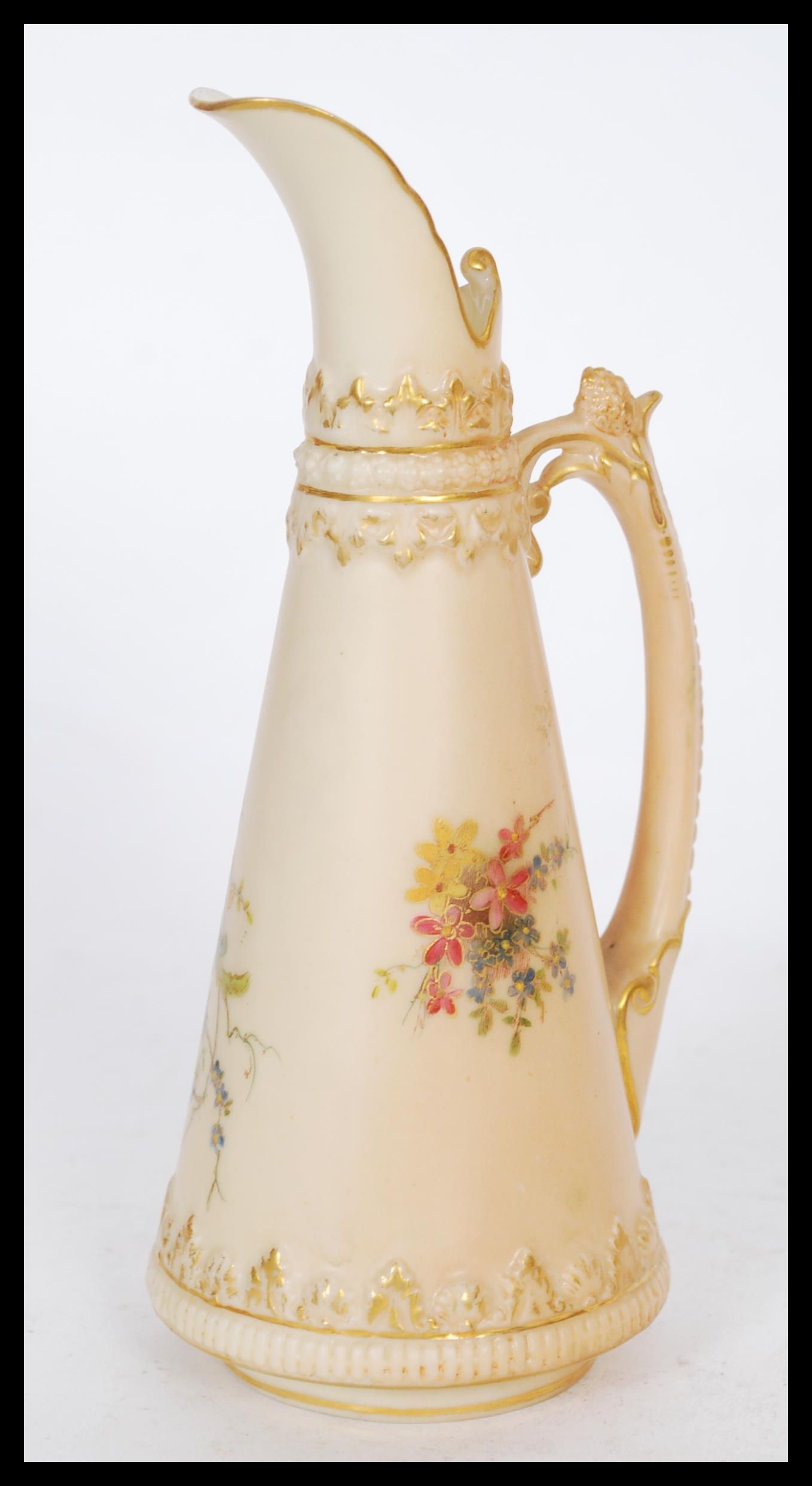 A early 20th Century Royal Worcester blush ivory jug of tapering form with hand painted floral - Image 4 of 5