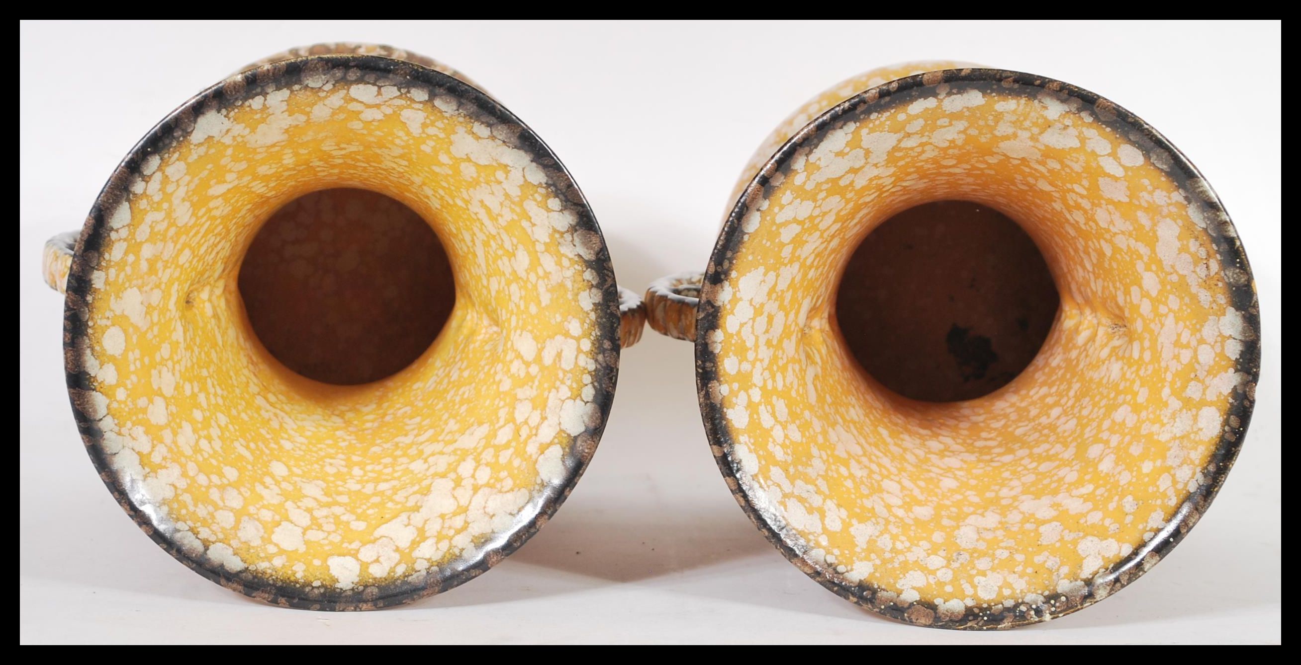 A pair of studio pottery mid century twin handled drip glaze vases in the West German Fat Lava - Image 4 of 5