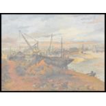 E. Brooks. A 20th century oil on board maritime painting entitled Cashmores Ship Yard on the Usk,