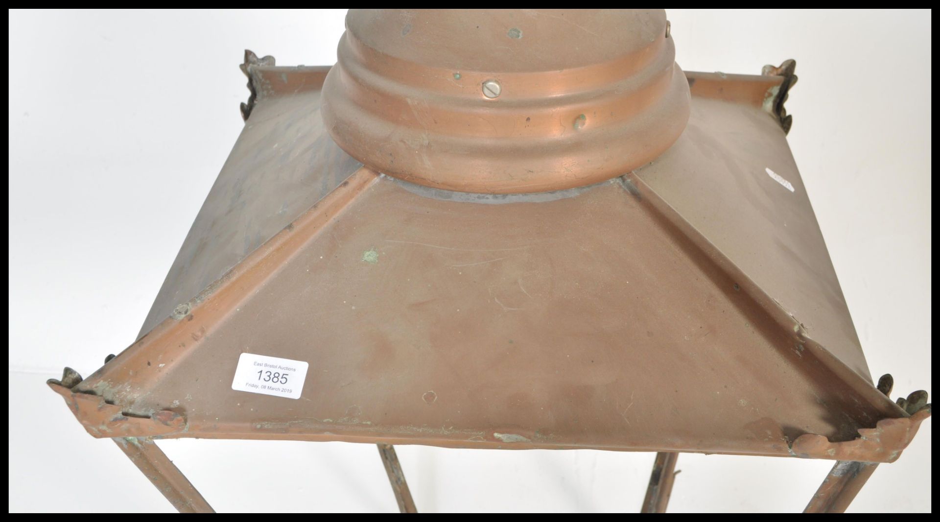 A 19th Century Victorian copper large street lamp post lantern having finial chimney top with a - Bild 3 aus 5