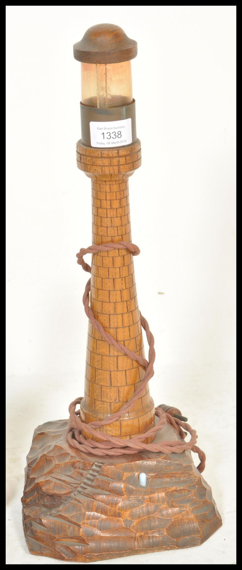 An early 20th century pair of graduating wooden Cornish table lamps in the form of a lighthouse - Image 3 of 5