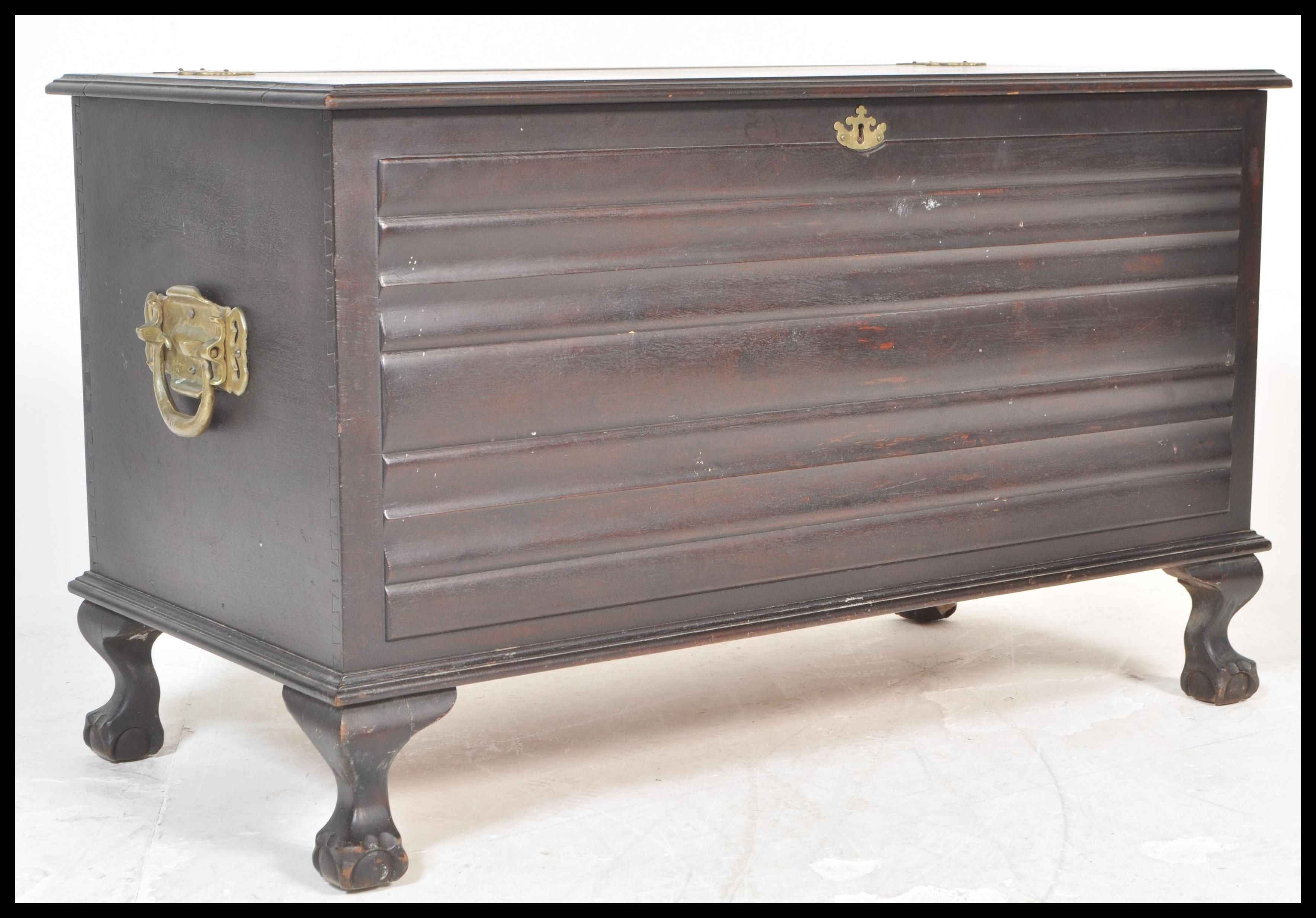 A South African mid 20th Century hardwood / stinkwood coffer / blanket box, the coffer with hinged