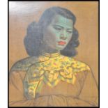 A vintage retro mid 20th century Vladimir Tretchikoff print on board of The Green Lady, also known