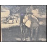 A 20th Century framed and glazed charcoal on paper drawing of the ponies of the New Forest , set