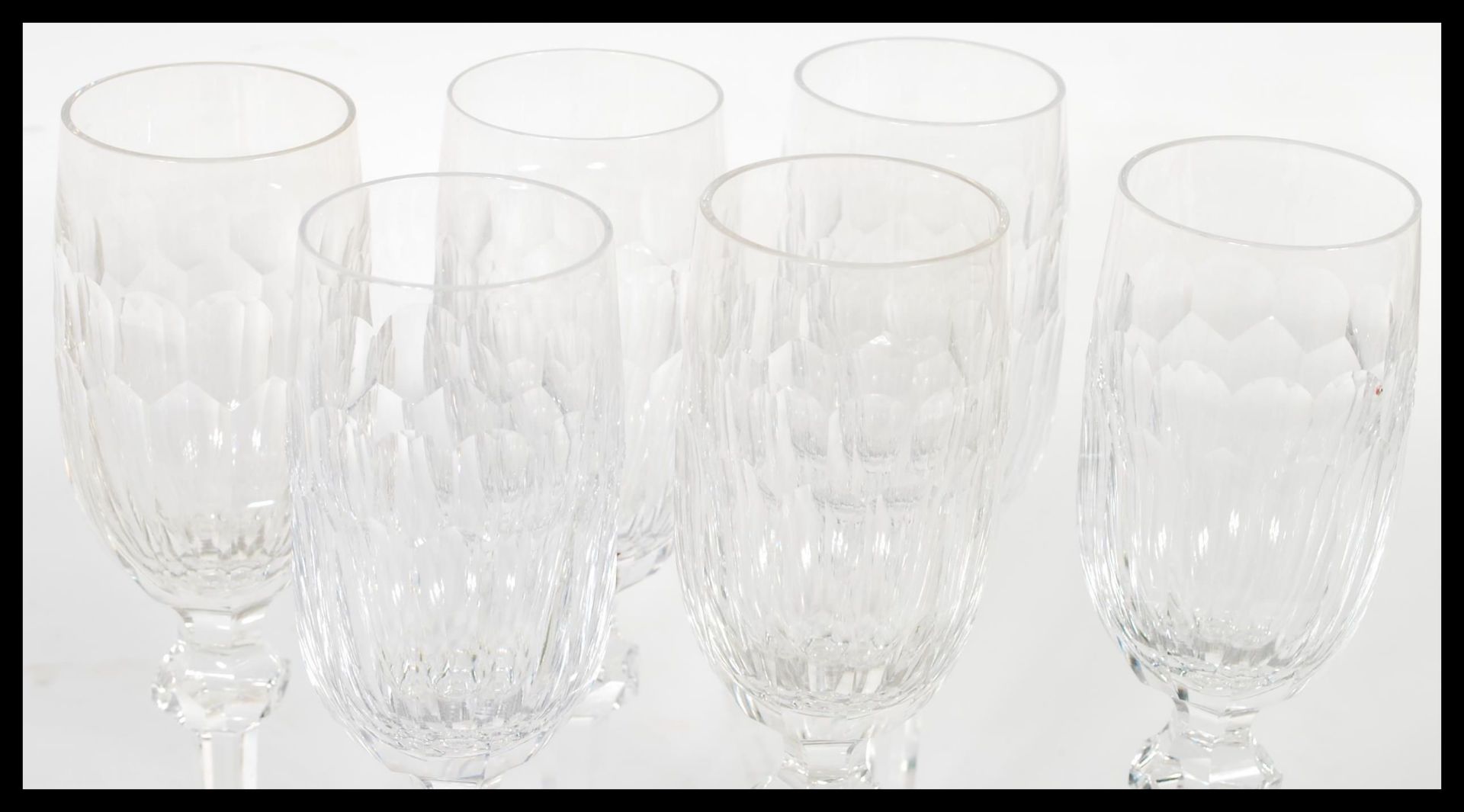 A set of 6 Irish Waterford crystal wine glasses. Facet cut stems with deep bowls all having the - Bild 2 aus 4