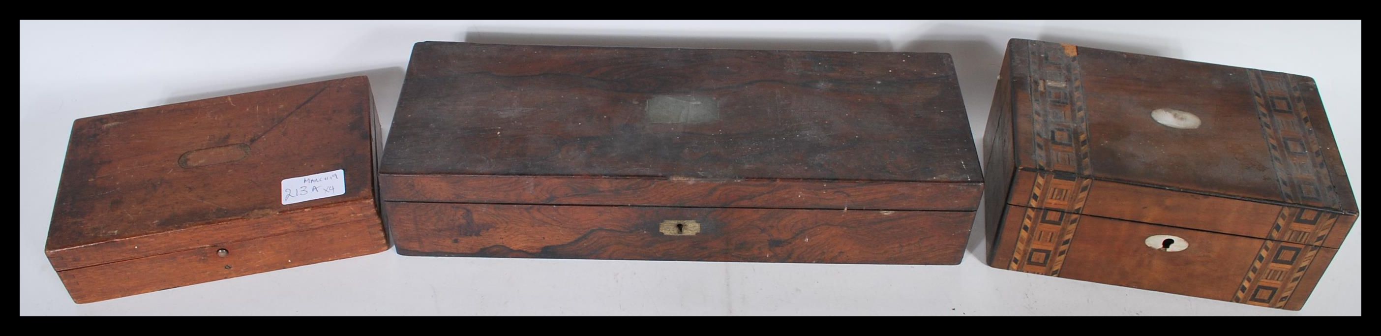 A selection of wooden boxes to include a tunbridge box with two inlaid panels of decoration and a - Image 8 of 8