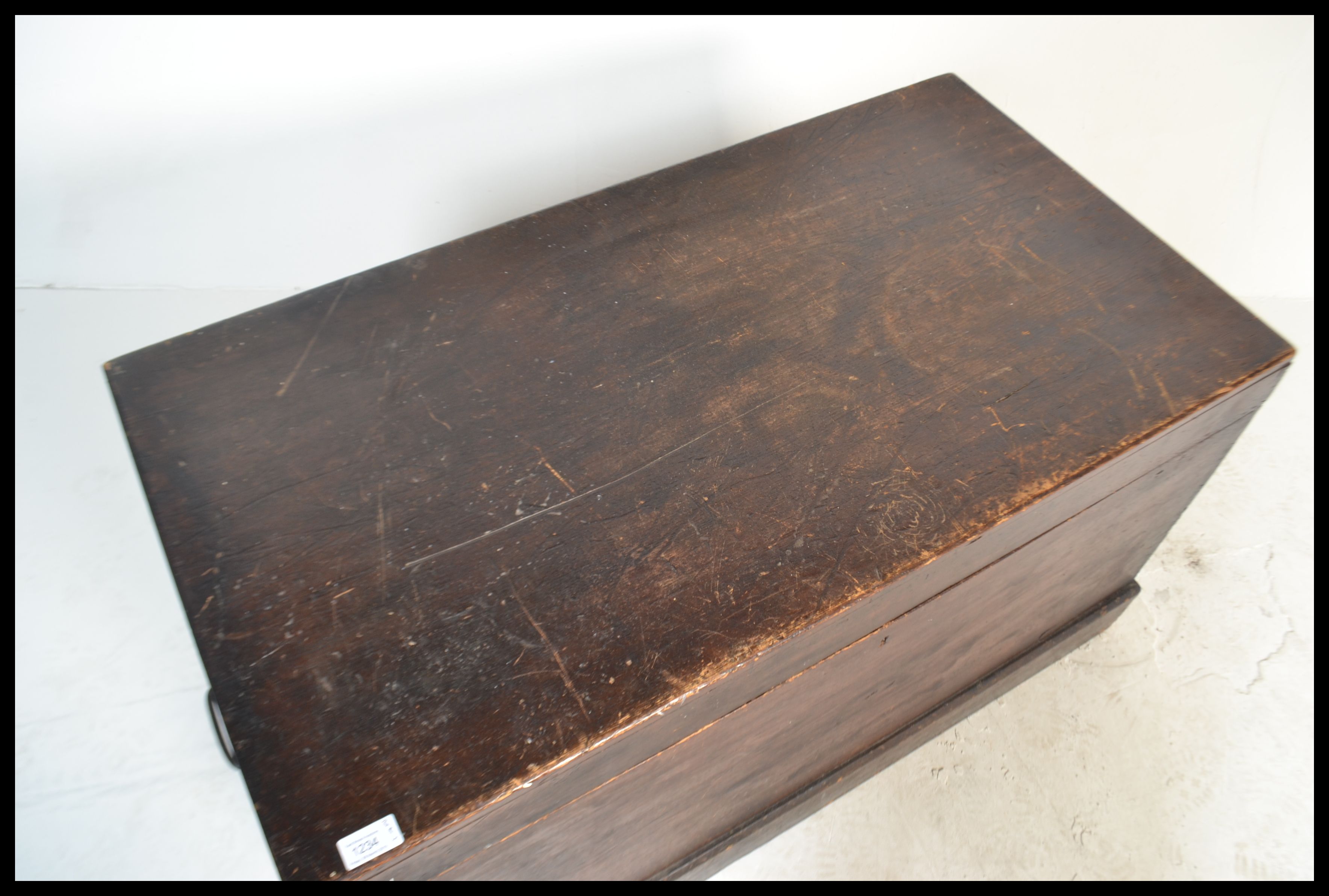 A 19th century Victorian pine blanket box with panelled sides having hinged top with open storage, - Image 4 of 5