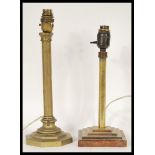 Two 20th Century brass stepped lamp bases, one being of octagonal form the other being square with a