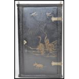 An early 18th Century English Georgian black Chinoiserie lacquer Japanned corner cabinet having gilt