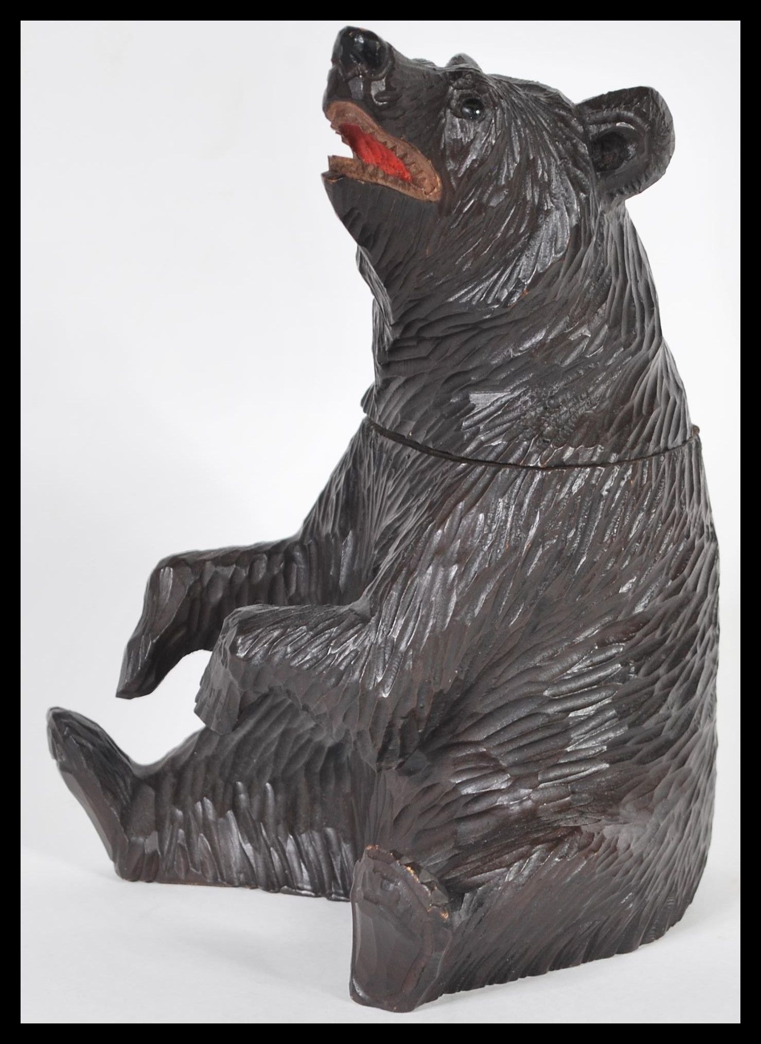 A German Black Forest hand carved wooden tobacco pot or tea caddy in the form of a bear having - Image 2 of 6