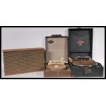 A vintage cased picnic table top gramophone record player along with another record player and a