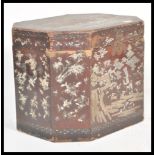 A 19th Century Japanese varnished wooden octagonal chest casket having ornate decorative mother of