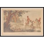 A 20th Century aged print on canvas depicting two native american figures on horse back having