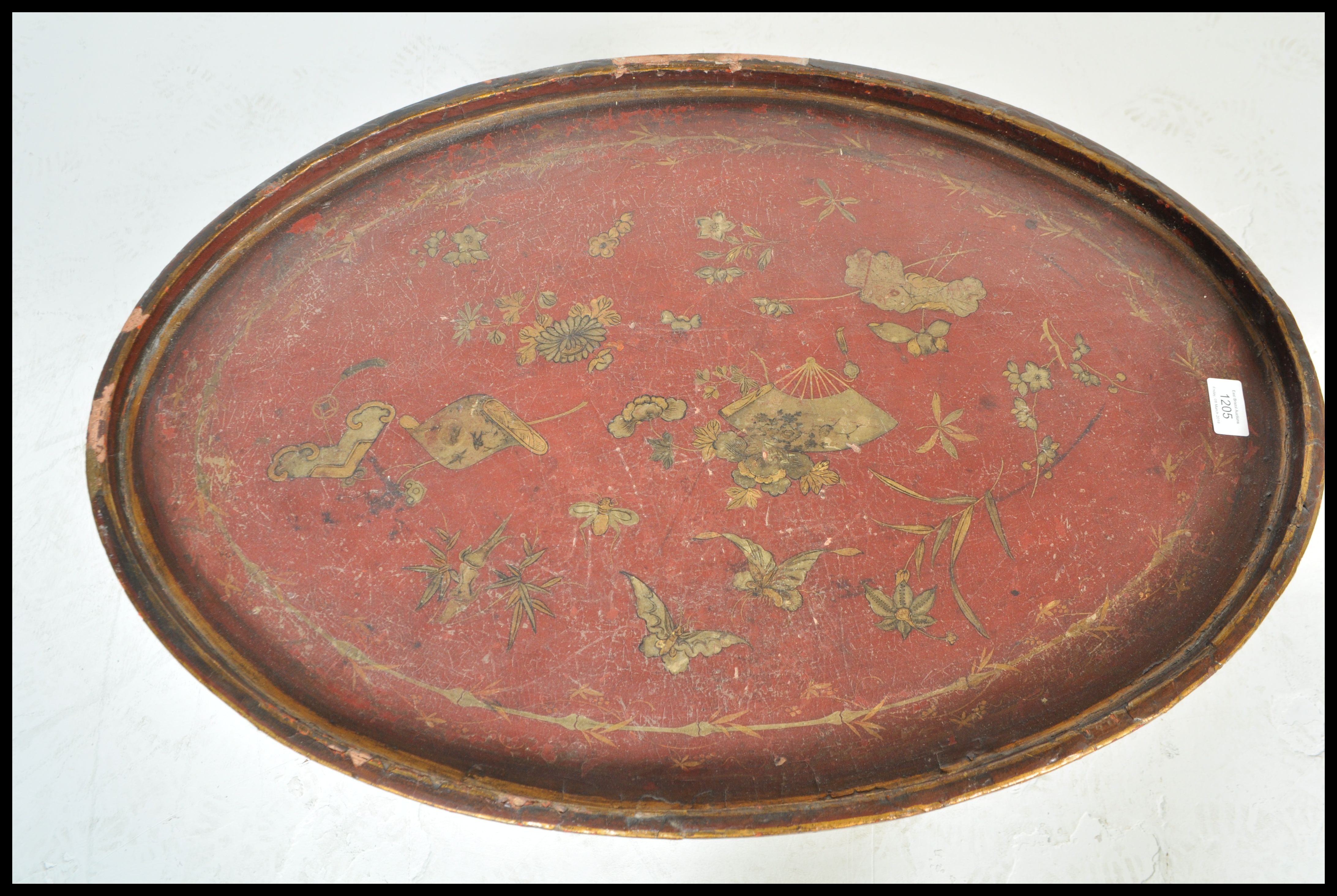 An early 20th Century Japanese lacquered butlers tray on a later stand, the gallery tray having hand - Image 4 of 5