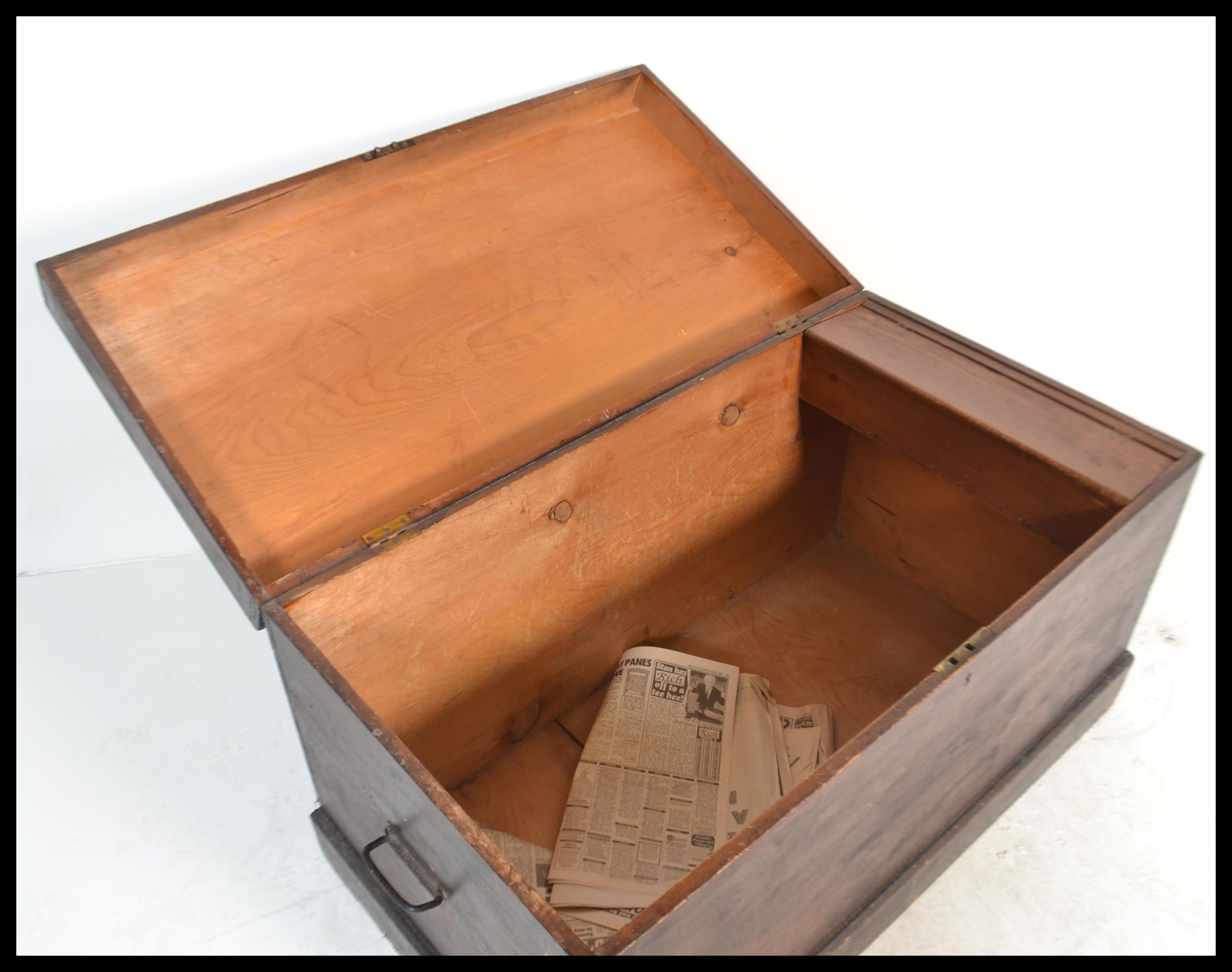 A 19th century Victorian pine blanket box with panelled sides having hinged top with open storage, - Image 5 of 5